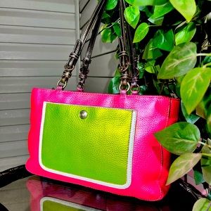 PEARL NEON Pink, PEARL NEON Green & PEARL White Leather Medium Coach Purse